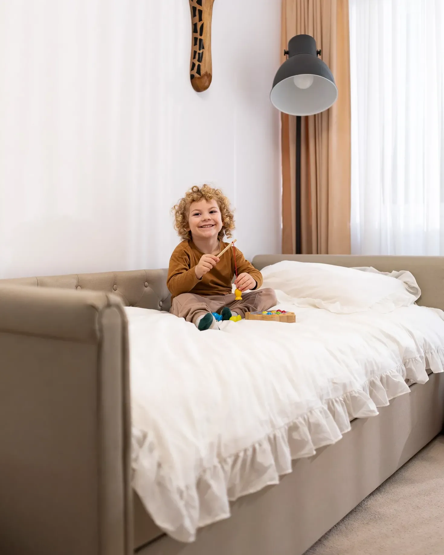 Udtræksseng LIBOURNE 90 x 200 cm Beige