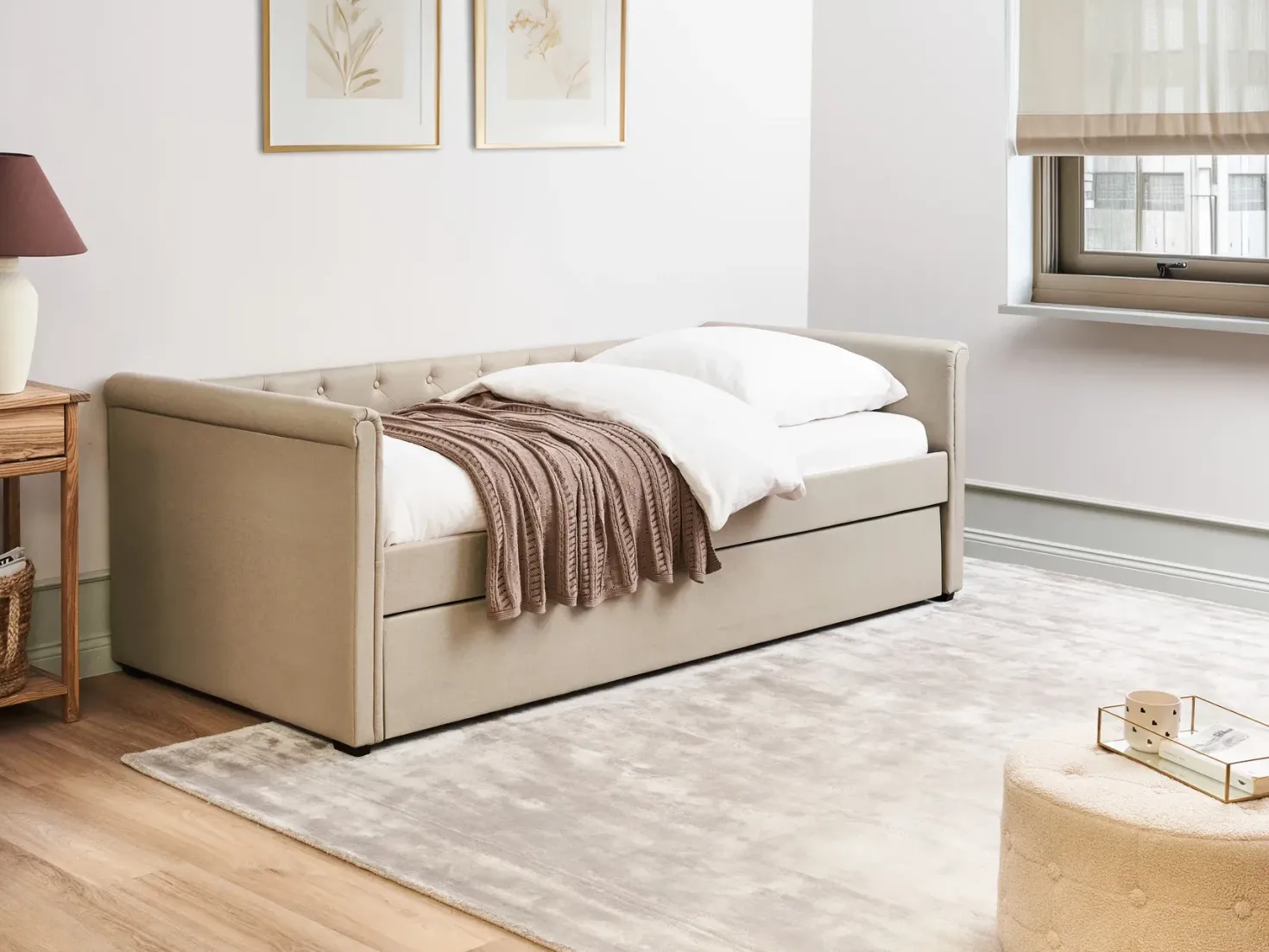 Udtræksseng LIBOURNE 90 x 200 cm Beige
