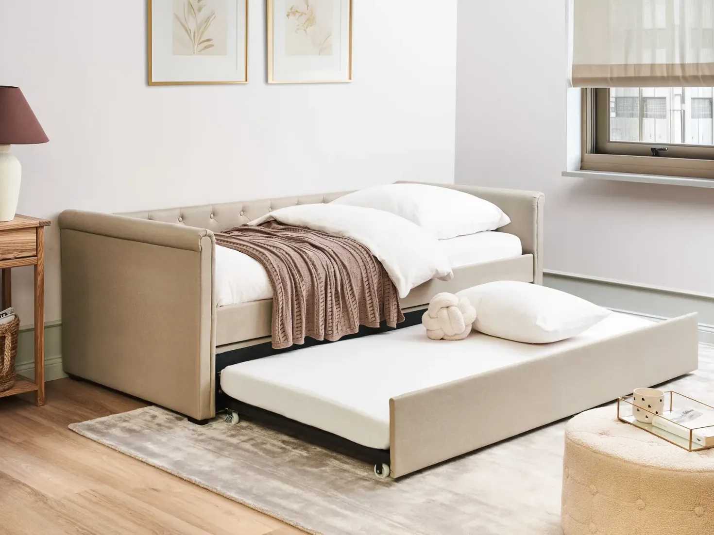 Udtræksseng LIBOURNE 90 x 200 cm Beige