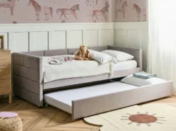 Udtræksseng Velour CHAVONNE 90 x 200 cm Lysegrå