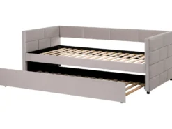 Udtræksseng Velour CHAVONNE 90 x 200 cm Lysegrå