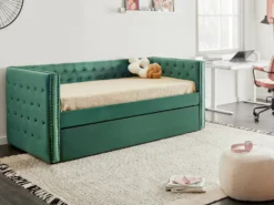Udtræksseng Velour GASSIN 90 x 200 cm Smaragdgrøn