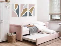 Udtræksseng Velour LIBOURNE 90 x 200 cm Pastellrosa