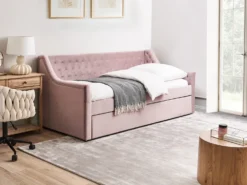 Udtræksseng Velour MONTARGIS 90 x 200 cm Lyserød