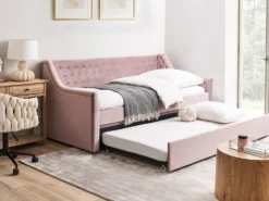 Udtræksseng Velour MONTARGIS 90 x 200 cm Lyserød