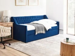 Udtræksseng Velour MONTARGIS 90 x 200 cm Navy Blå