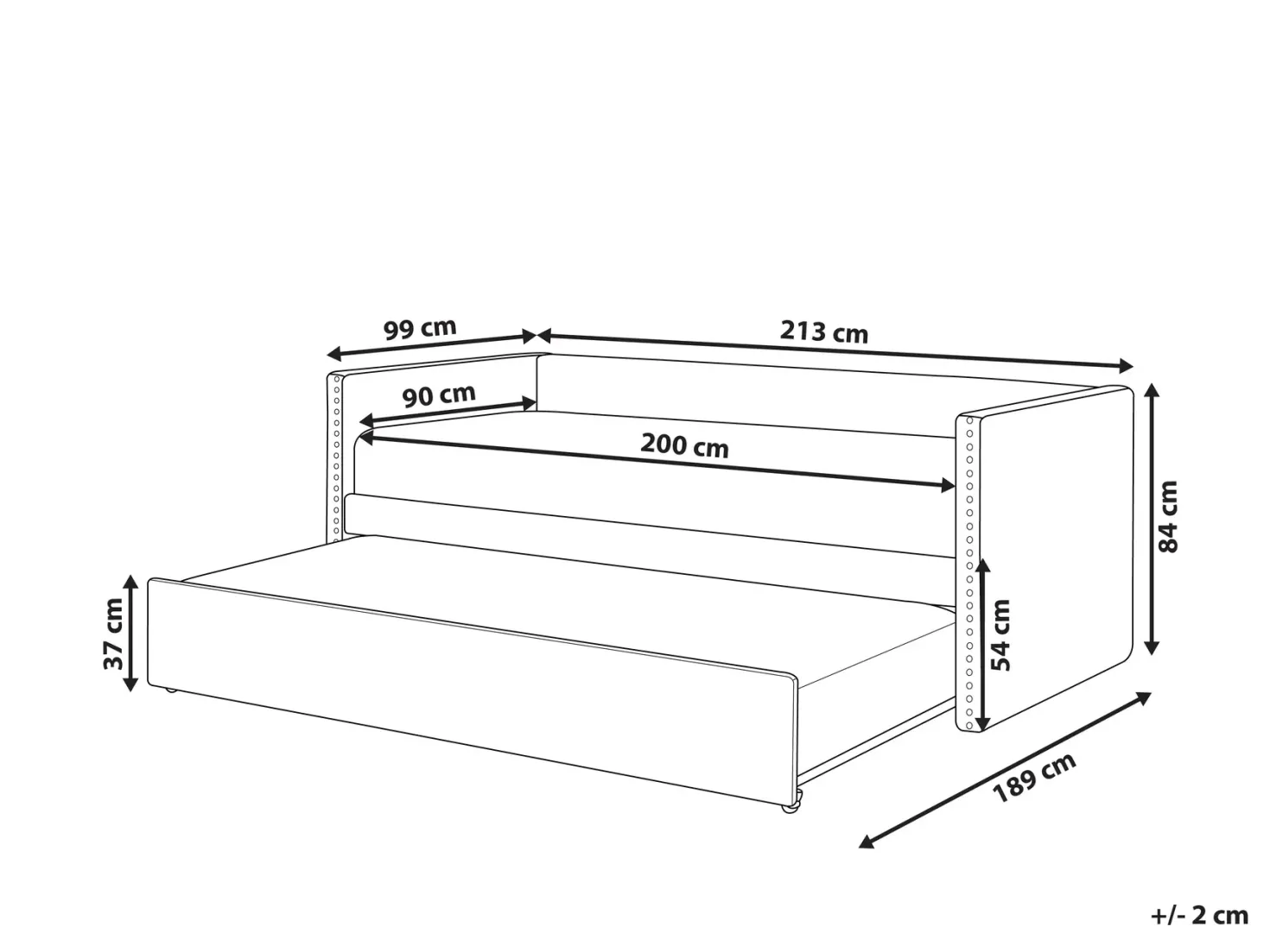 Udtræksseng Velour TROYES 90 x 200 cm Lysegrå