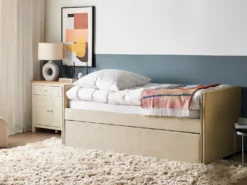 Udtræksseng Velour TROYES 90 x 200 cm Beige