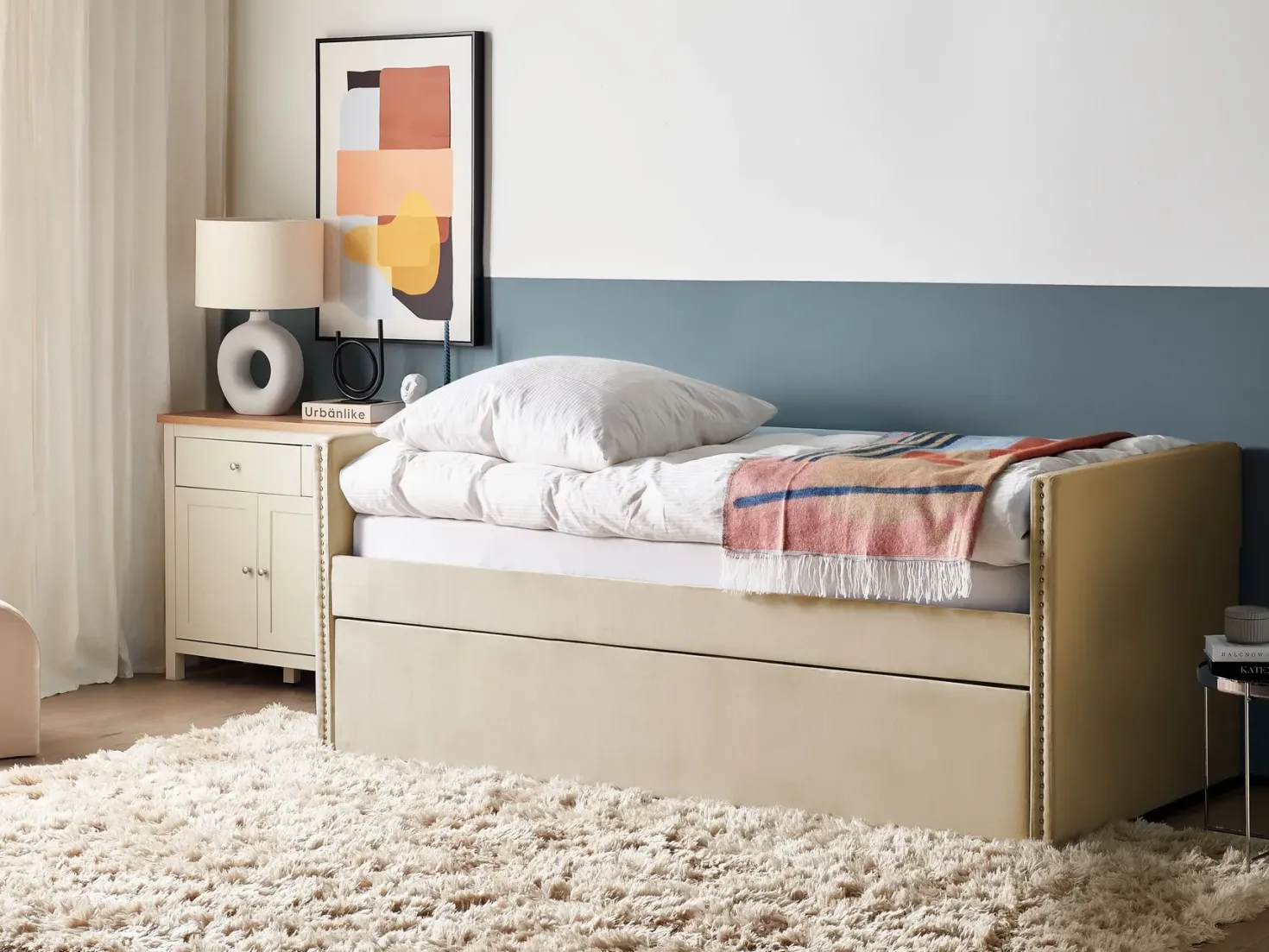 Udtræksseng Velour TROYES 90 x 200 cm Beige