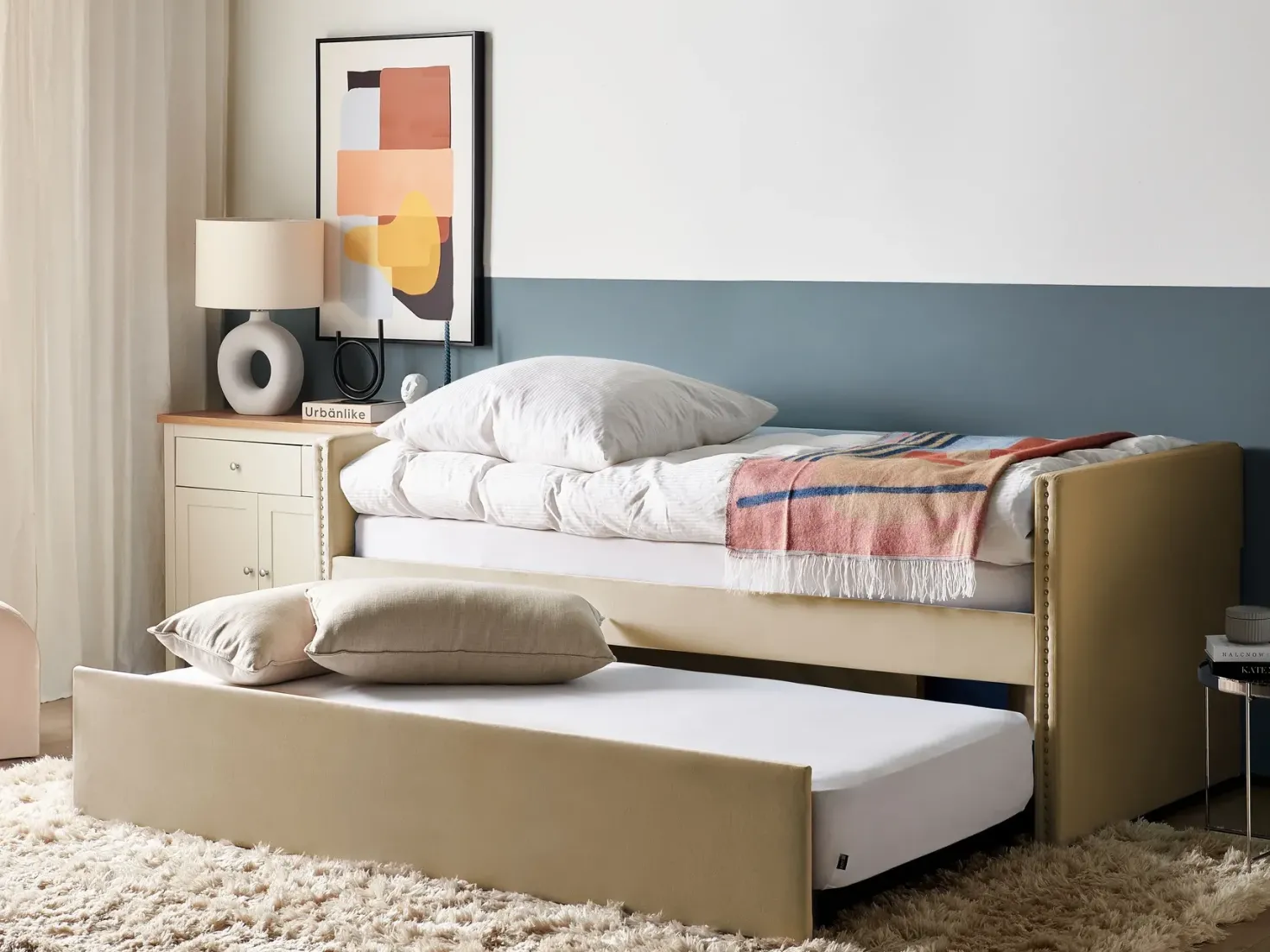Udtræksseng Velour TROYES 90 x 200 cm Beige