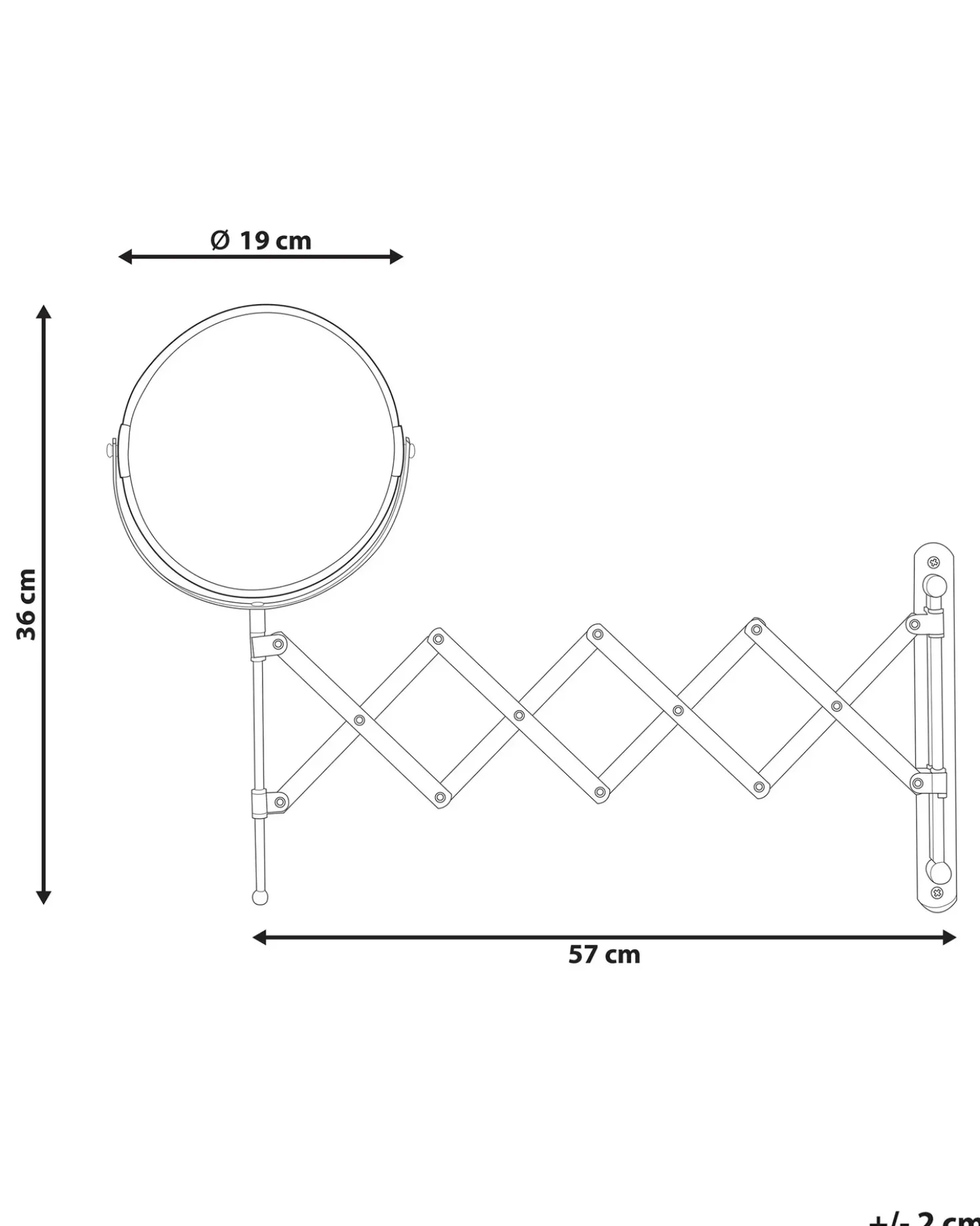 Udvideligt makeup-spejl til væggen YVELINES 57 cm 36 cm Metal Sølv
