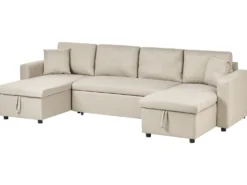 U-formet sovesofa 5 personers SOMMEN Lys Beige med opbevaring