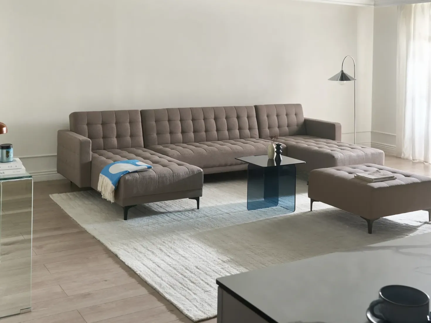 U-formet sovesofa 5 personers ABERDEEN Brungrå