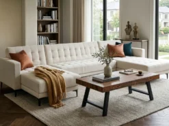 U-formet sovesofa 5 personers ABERDEEN Cremehvid