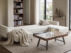 U-formet sovesofa 5 personers ABERDEEN Cremehvid