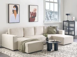 U-formet sovesofa 4 personers VATNE Lys Beige med opbevaring