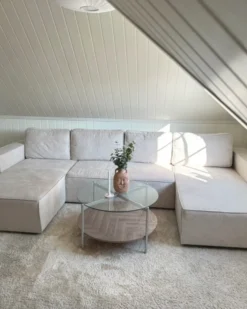 U-formet sovesofa 4 personers VATNE Lys Beige med opbevaring