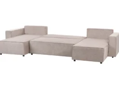 U-formet sovesofa 4 personers VATNE Lysebrun med opbevaring