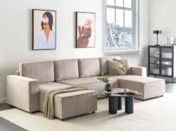 U-formet sovesofa 4 personers VATNE Lysebrun med opbevaring