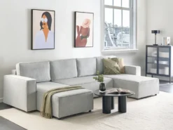 U-formet sovesofa 4 personers VATNE Lysegrå med opbevaring