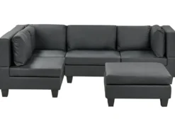 UNSTAD 4 personers Hjørnesofa modul Højrevendt Sort Kunstlæder med fodskammel