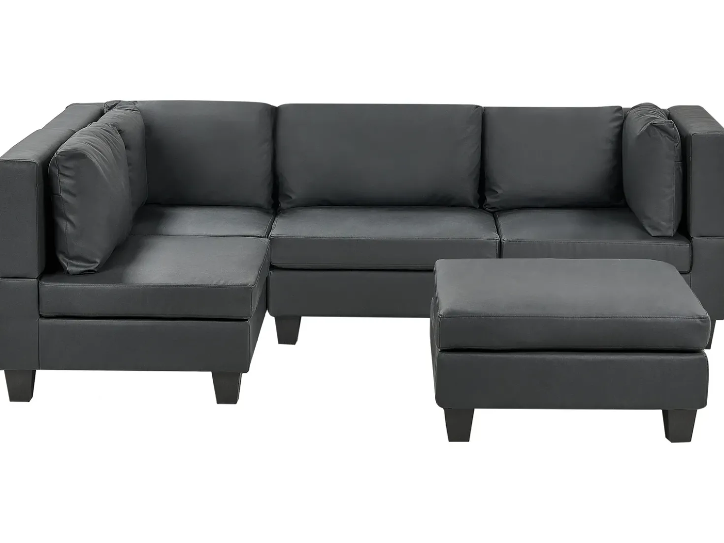 UNSTAD 4 personers Hjørnesofa modul Højrevendt Sort Kunstlæder med fodskammel