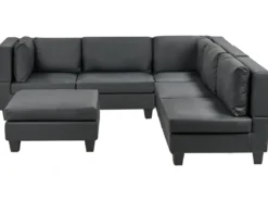 UNSTAD 5 personers Hjørnesofa modul Venstrevendt Sort Kunstlæder med fodskammel