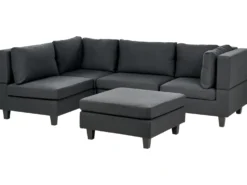 UNSTAD 4 personers Hjørnesofa modul Højrevendt Sort med fodskammel