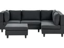 UNSTAD 4 personers Hjørnesofa modul Venstrevendt Sort med fodskammel
