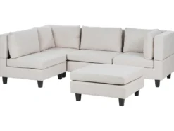UNSTAD 4 personers Hjørnesofa modul Højrevendt Lys Beige med fodskammel