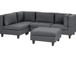 UNSTAD 4 personers Hjørnesofa modul Højrevendt Mørkegrå med fodskammel