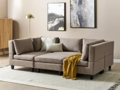 UNSTAD 5 personers U-formet modulsofa Brun med fodskammel
