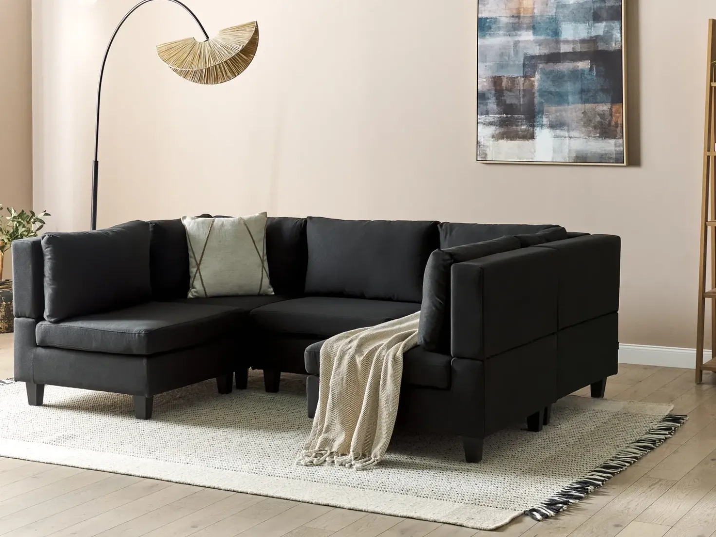 UNSTAD 5 personers U-formet modulsofa Sort