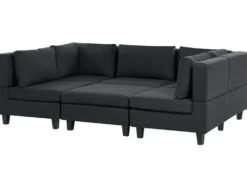 UNSTAD 5 personers U-formet modulsofa Sort med fodskammel