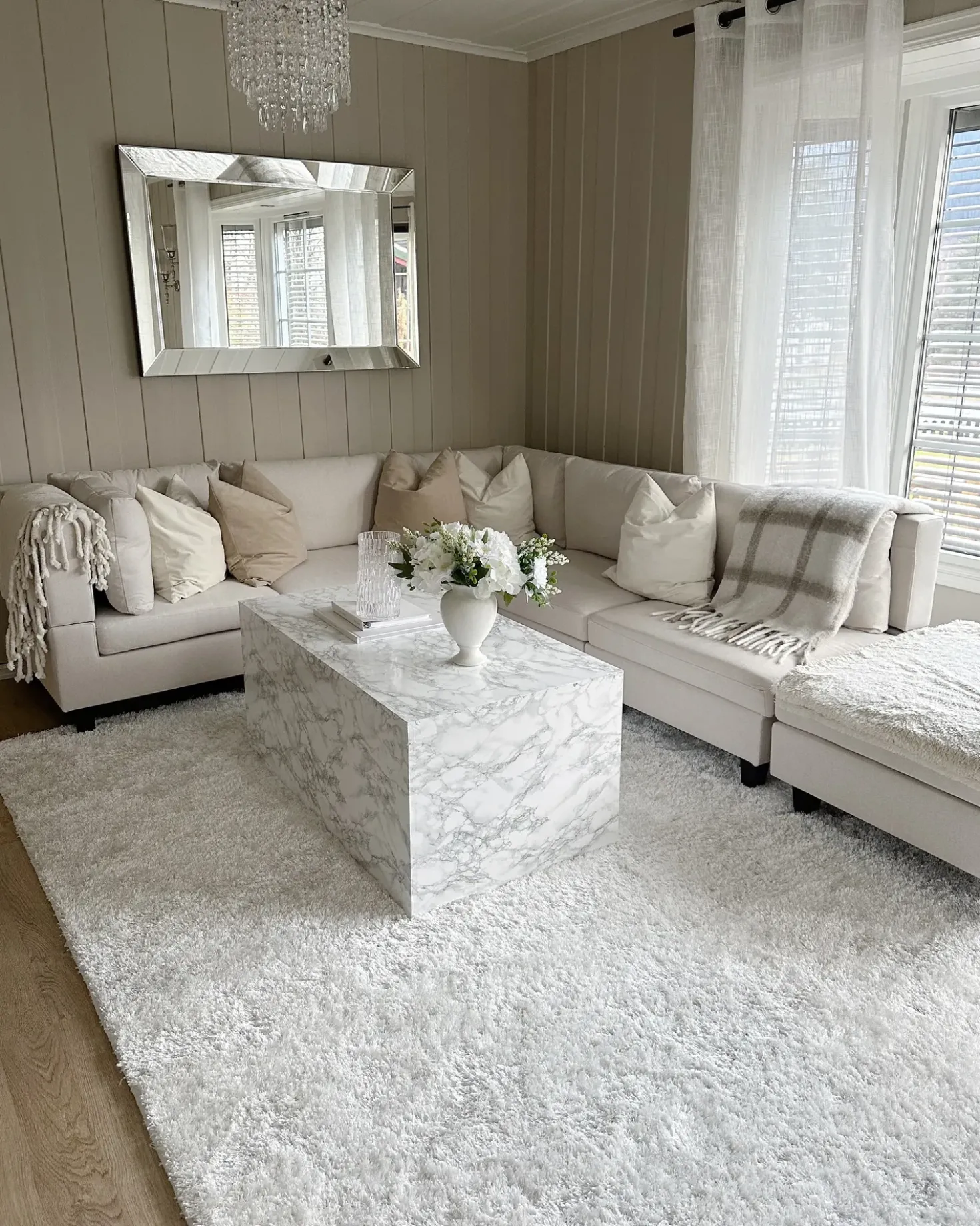 UNSTAD 5 personers U-formet modulsofa Lys Beige med fodskammel