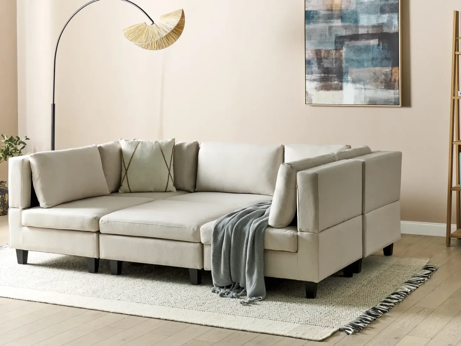 UNSTAD 5 personers U-formet modulsofa Lys Beige med fodskammel
