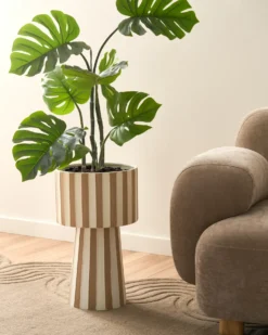 Urtepotte BANE Metal 30 cm Hvid/beige