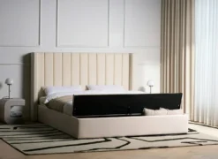 Vandseng med opbevaringsbænk Velour NOYERS 180 x 200 cm Cremehvid
