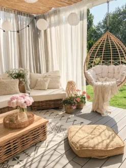 VARALLO 4 personers Loungesæt med bord Venstrevendt Naturlig Rattan