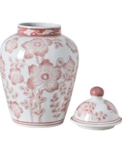 Vase med låg MOGUER Porcelæn 36 cm Rød/Hvid