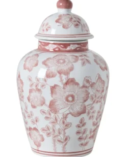 Vase med låg MOGUER Porcelæn 36 cm Rød/Hvid