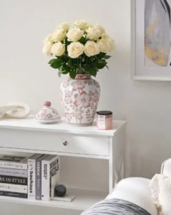Vase med låg MOGUER Porcelæn 36 cm Rød/Hvid