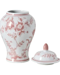 Vase med låg SEWILLA Porcelæn 38 cm Rød/Hvid