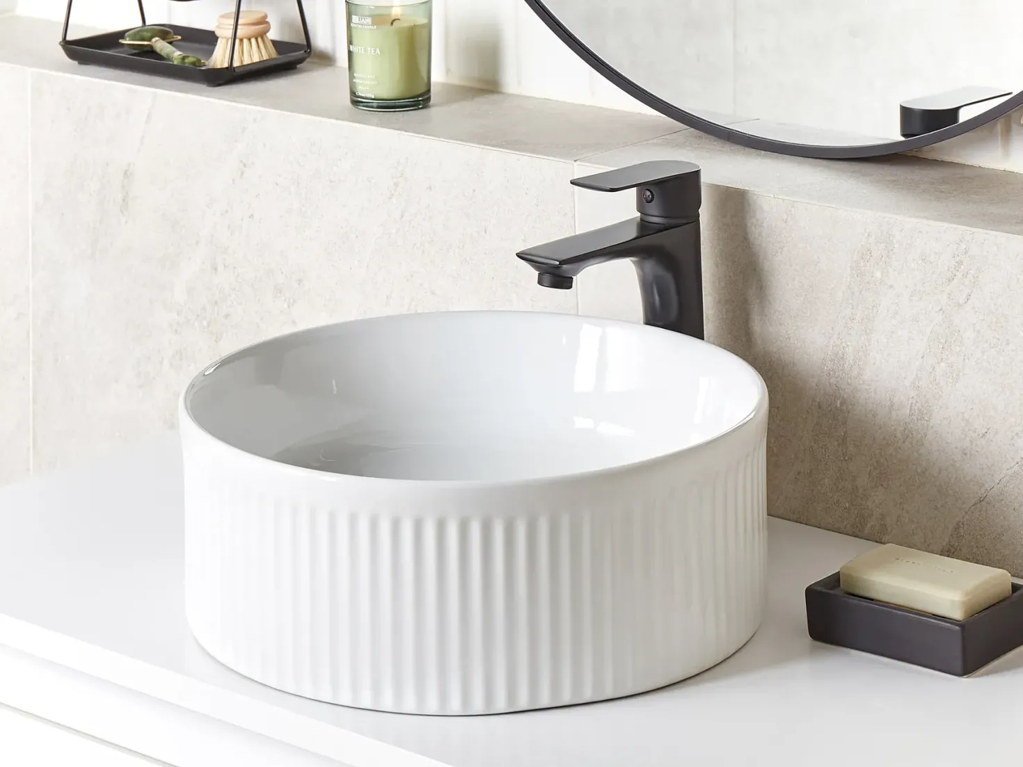 Vask til bordplade GELDO Hvid ⌀ 37 cm Keramik