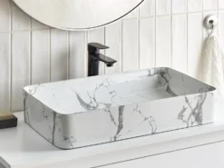 Vask til bordplade IPALA Hvid marmor 62 x 35 cm Keramik