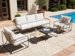 VENARIA 5 personers havesofasæt Beige/sort Metal med sofabord