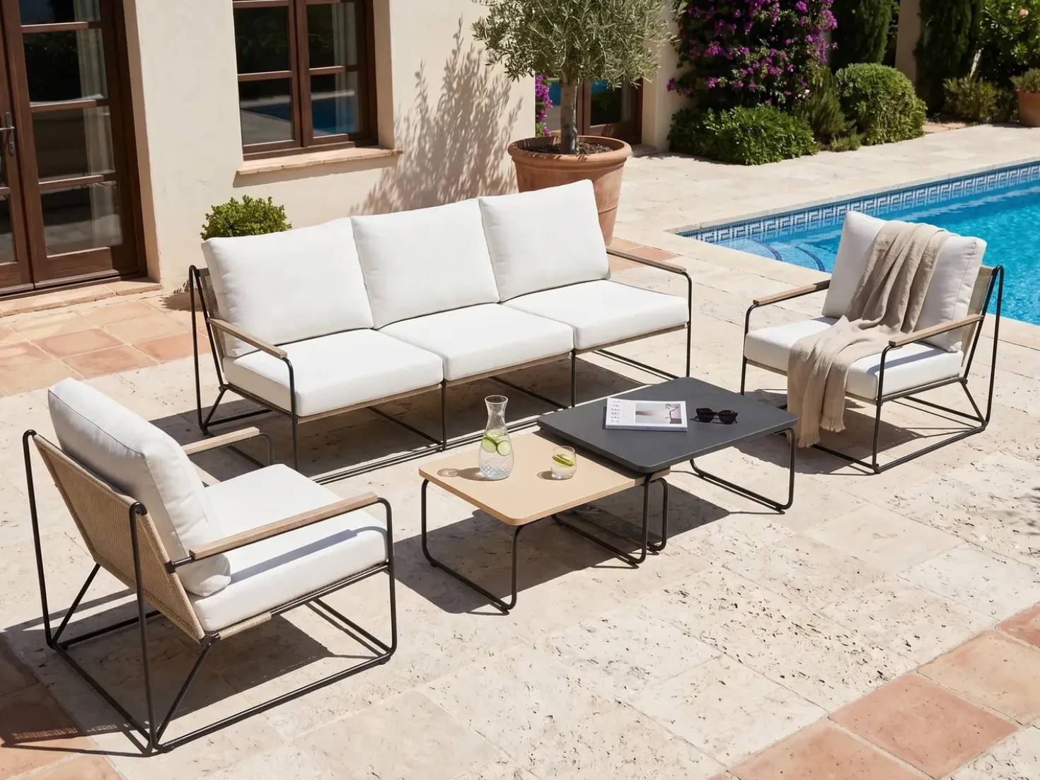 VENARIA 5 personers havesofasæt Beige/sort Metal med sofabord