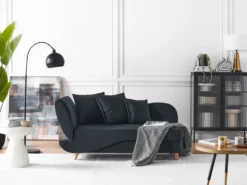 Venstrevendt chaiselong MERI Velour Sort med opbevaring