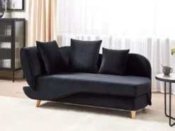 Venstrevendt chaiselong MERI Velour Sort med opbevaring