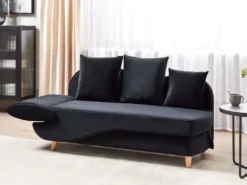 Venstrevendt chaiselong MERI Velour Sort med opbevaring
